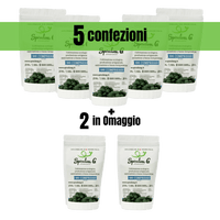 OFFERTA SPECIALE: 5 confezioni di SpirulinaG da 100 compresse + 2 confezioni in OMAGGIO | Spirulina ITALIANA PURA 100% | Spirulina G
